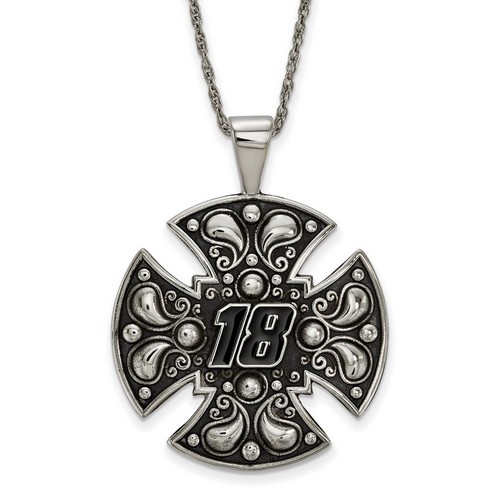 Kyle Busch #18 Stainless Steel Large Bali Style Maltese Cross Pendant