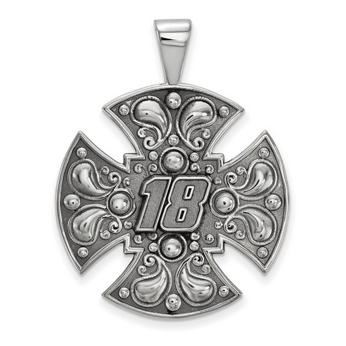 Kyle Busch #18 Men's Large Maltese Style Cross Pendant in Sterling Silver