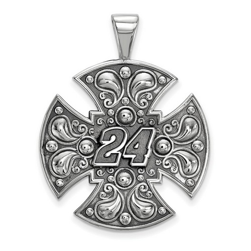 Jeff Gordon #24 Men's Large Maltese Style Cross Pendant in Sterling Silver