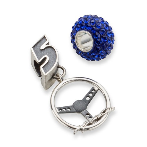 Kasey Kahne #5 Blue Crystal Steering Wheel Bead In Sterling Silver