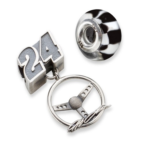 Jeff Gordon #24 Checkered Flag Car Number & Steering Wheel Sterling Silver Bead
