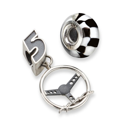 Kasey Kahne #5 Checkered Flag Car Number & Steering Wheel Sterling Silver Bead