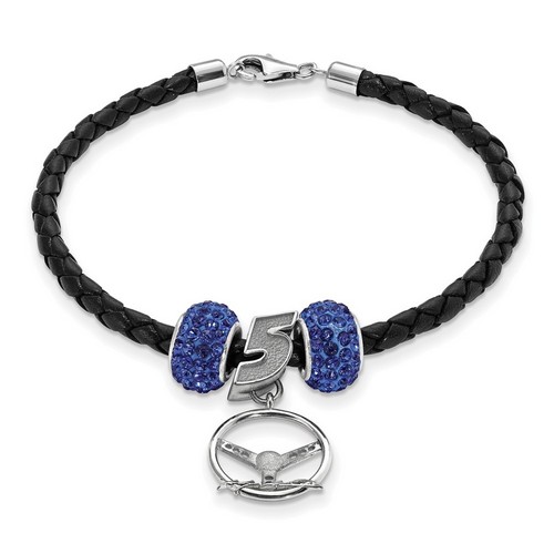 Kasey Kahne #5 Two Blue Crystal Beads Steering Wheel & Black Leather Bracelet