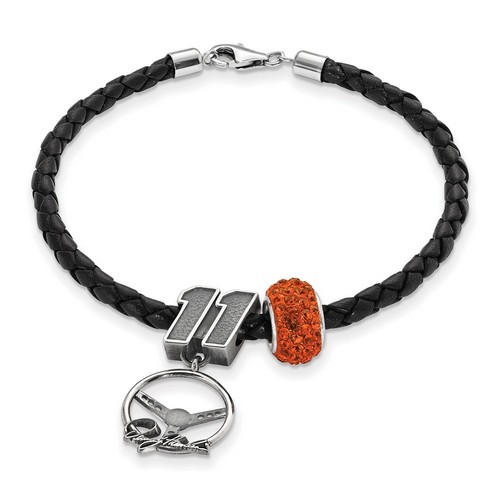 Denny Hamlin #11 Orange Crystal Bead Steering Wheel & Black Leather Bracelet
