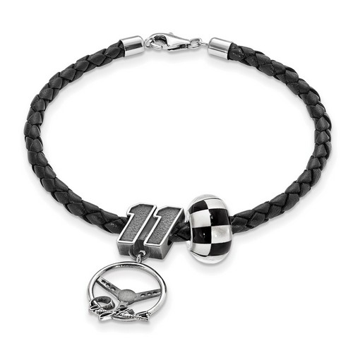 Denny Hamlin #11 Checkered Flag Bead Steering Wheel & Black Leather Bracelet