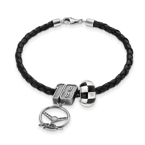 Kyle Busch #18 Checkered Flag Bead Steering Wheel & Black Leather Bracelet