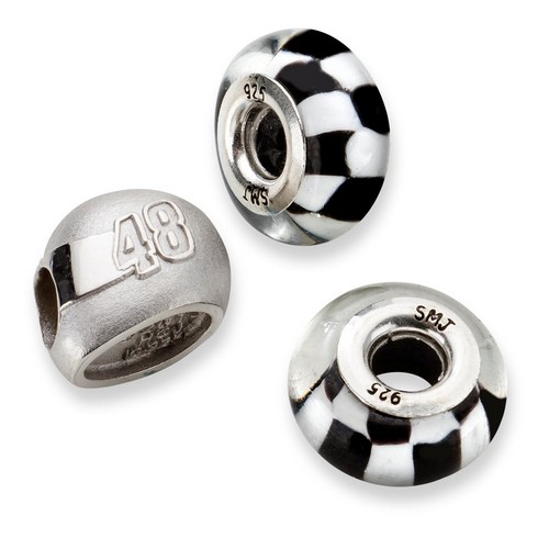 Jimmie Johnson #48 Two Checkered Flag & Driver Number Helmet Silver Beads
