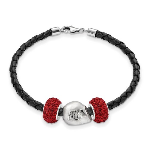 Dale Earnhardt Jr #88 Two Red Crystal Beads Helmet & Black Leather Bracelet