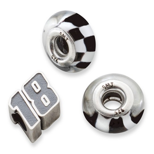 Kyle Busch #18 Two Checkered Flag & Driver Number Sterling Silver Beads