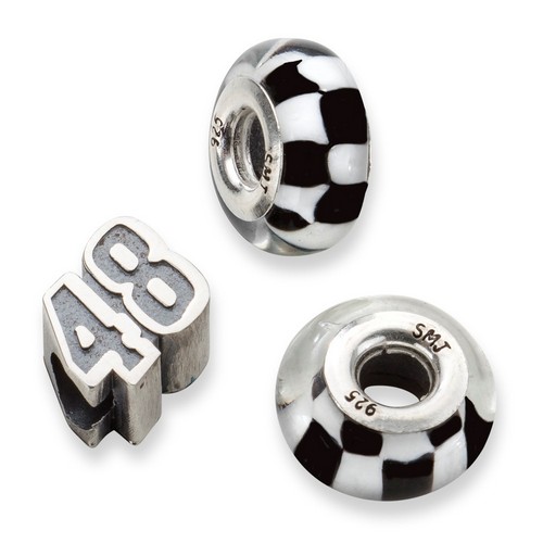 Jimmie Johnson #48 Two Checkered Flag & Driver Number Sterling Silver Beads