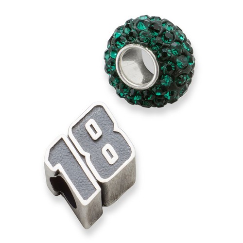 Kyle Busch #18 Green Crystal & Car Number Bead In Sterling Silver