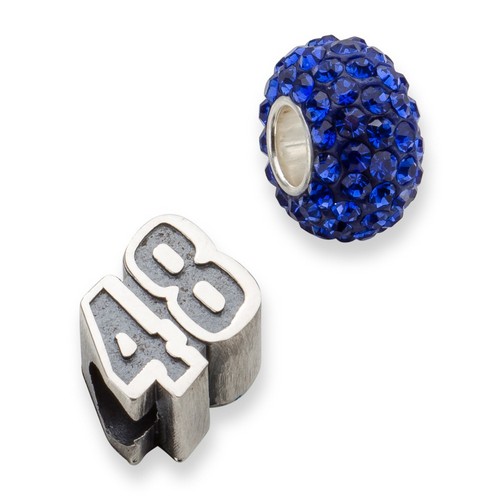 Jimmie Johnson #48 Blue Crystal Driver Number Bead In Sterling Silver