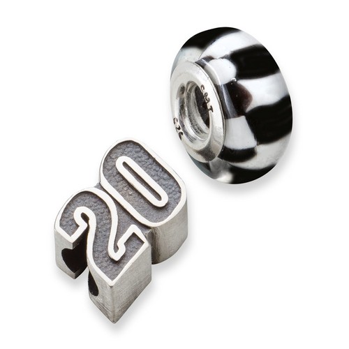Matt Kenseth #20 Checkered Flag & Car Number Bead In Sterling Silver