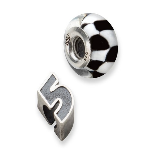Kasey Kahne #5 Checkered Flag & Car Number Bead In Sterling Silver