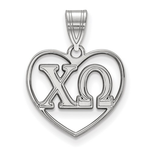 Chi Omega Sorority Heart Pendant in Sterling Silver 1.46 gr
