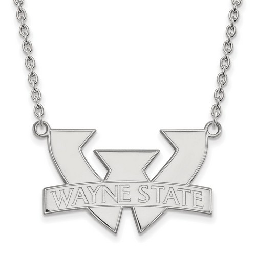 Wayne State University Warriors Large Pendant Necklace in Sterling Silver