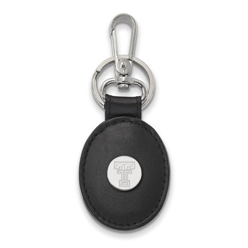 Texas Tech University Red Raiders Black Leather Oval Sterling Silver Key Chain