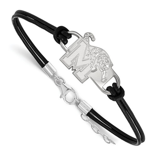 University of Memphis Tigers Small Sterling Silver Logo Leather Bracelet 4.31 gr