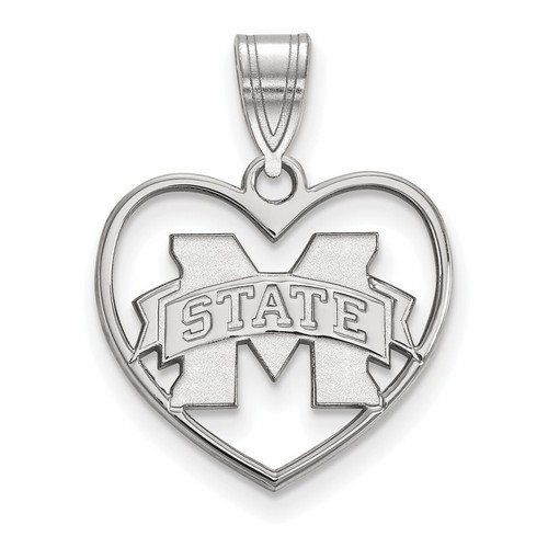Mississippi State University Bulldogs Sterling Silver Heart Pendant 1.49 gr