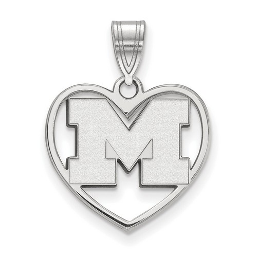 University of Michigan Wolverines Sterling Silver Heart Pendant 1.61 gr
