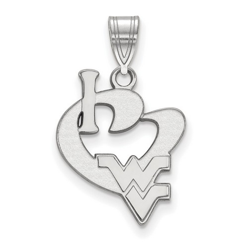 I Love West Virginia University Mountaineers Large Sterling Silver Logo Pendant