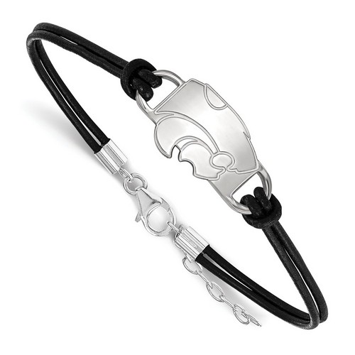 Kansas State University Wildcats Small Centered Leather Sterling Silver Bracelet