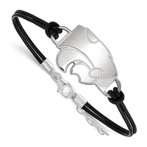 Kansas State University Wildcats Large Centered Leather Sterling Silver Bracelet