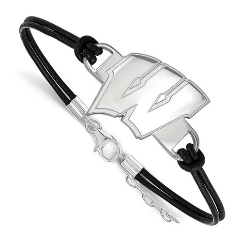 University of Wisconsin Badgers Large Sterling Silver Logo Leather Bracelet