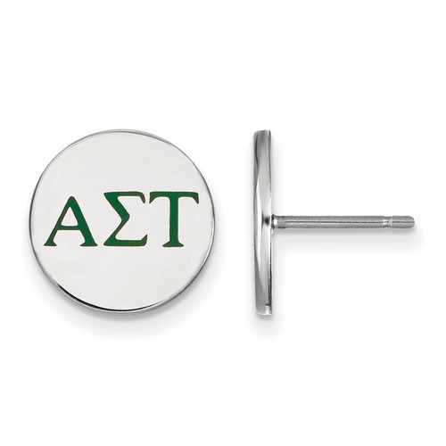 Alpha Sigma Tau Sorority Enameled Sterling Silver Post Earrings 2.04 gr