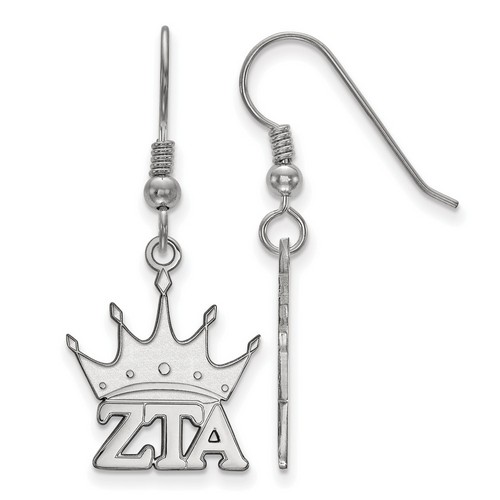 Zeta Tau Alpha Sorority Medium Dangle Earrings in Sterling Silver 2.02 gr