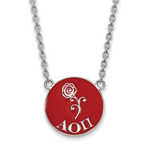 Alpha Omicron Pi Sorority Small Pendant Necklace in Sterling Silver 6.03 gr
