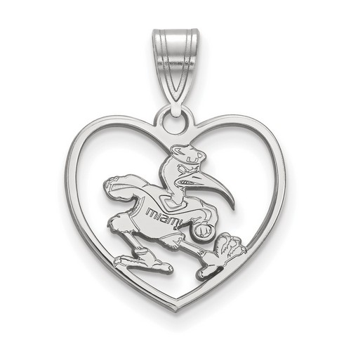University of Miami Hurricanes Sterling Silver Heart Pendant 1.36 gr