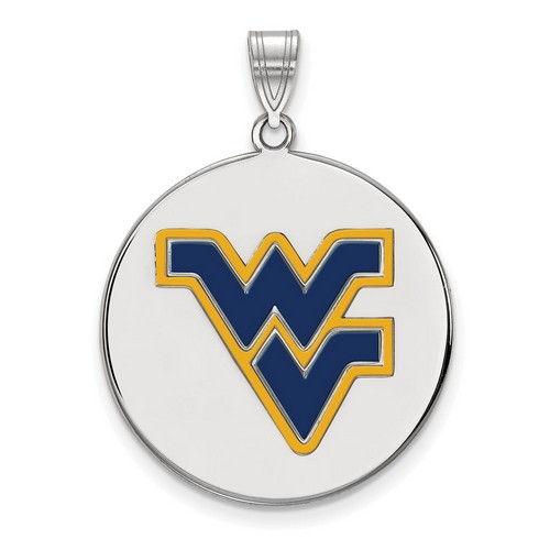 West Virginia University Mountaineers Large Disc Pendant in Sterling Silver