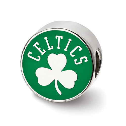 Boston Celtics Round Cloverleaf Logo Green Enameled Bead in Sterling Silver