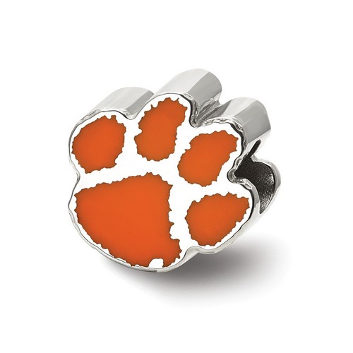 Clemson University Tigers Paw Print Enameled Logo Bead in Sterling Silver