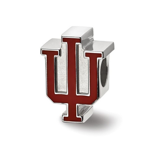 Indiana University Hoosiers Block IU School Logo Red Bead in Sterling Silver