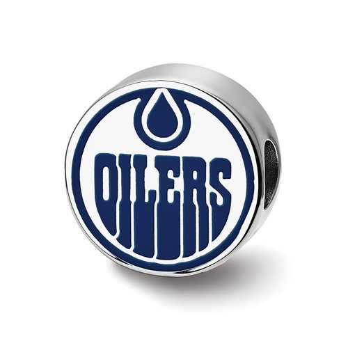 Edmonton Oilers Round Blue Enameled Logo Bead in Sterling Silver