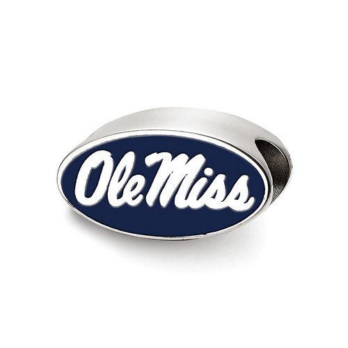 University of Mississippi Rebels Ole Miss Blue Logo Bead in Sterling Silver