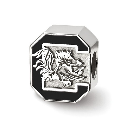 University of South Carolina Gamecocks Black Mascot Logo Bead in Sterling Silver