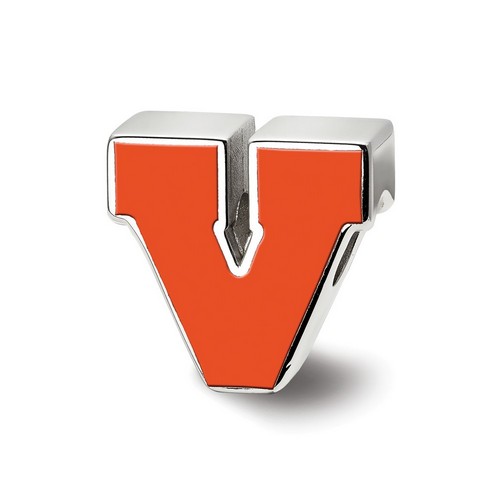 University of Virginia Cavaliers Orange Block V Logo Bead in Sterling Silver