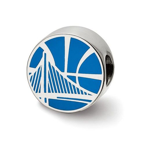 Golden State Warriors Round Blue Enameled Logo Bead in Sterling Silver