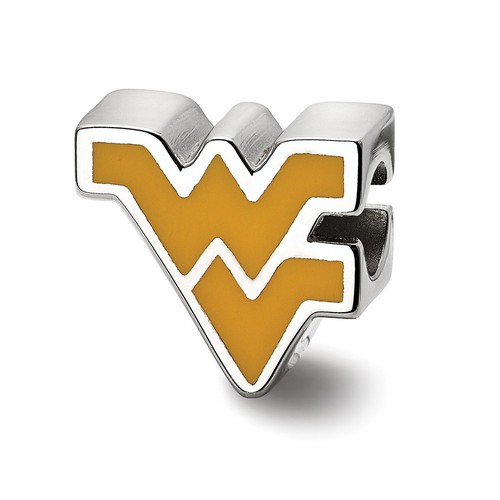West Virginia University Mountaineers Yellow WV Logo Bead in Sterling Silver