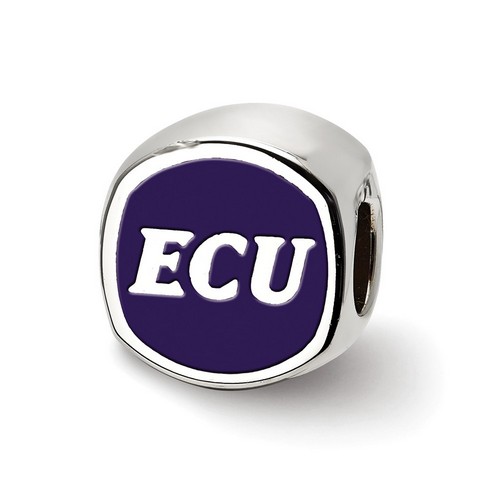East Carolina University Pirates Purple ECU Logo Cushioned Sterling Silver Bead