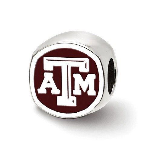 Texas A&M University Aggies ATM Logo Cushioned Maroon Bead in Sterling Silver