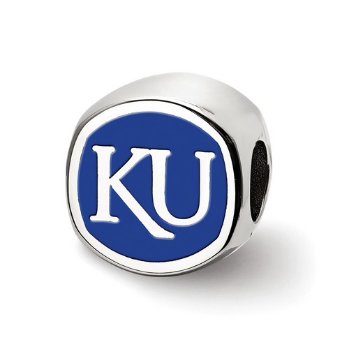 University of Kansas Jayhawks KU Logo Blue Cushioned Bead in Sterling Silver