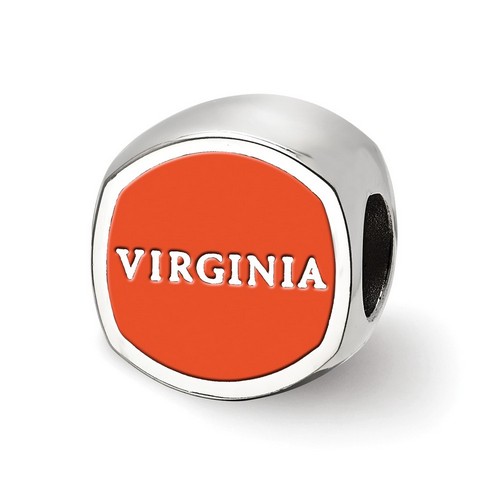 University of Virginia Cavaliers V & Swords Logo Orange Sterling Silver Bead