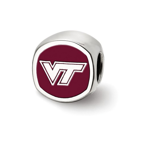 Virginia Tech Hokies VT & Mascot Maroon Double Logo Bead in Sterling Silver